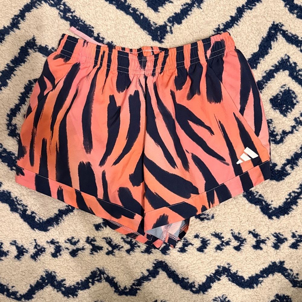 Girls adidas Pink and Navy Zebra-Print Athletic Shorts
